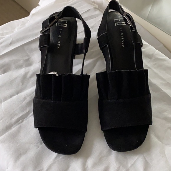 miista strappy black heeled sandals suede - Picture 2 of 7